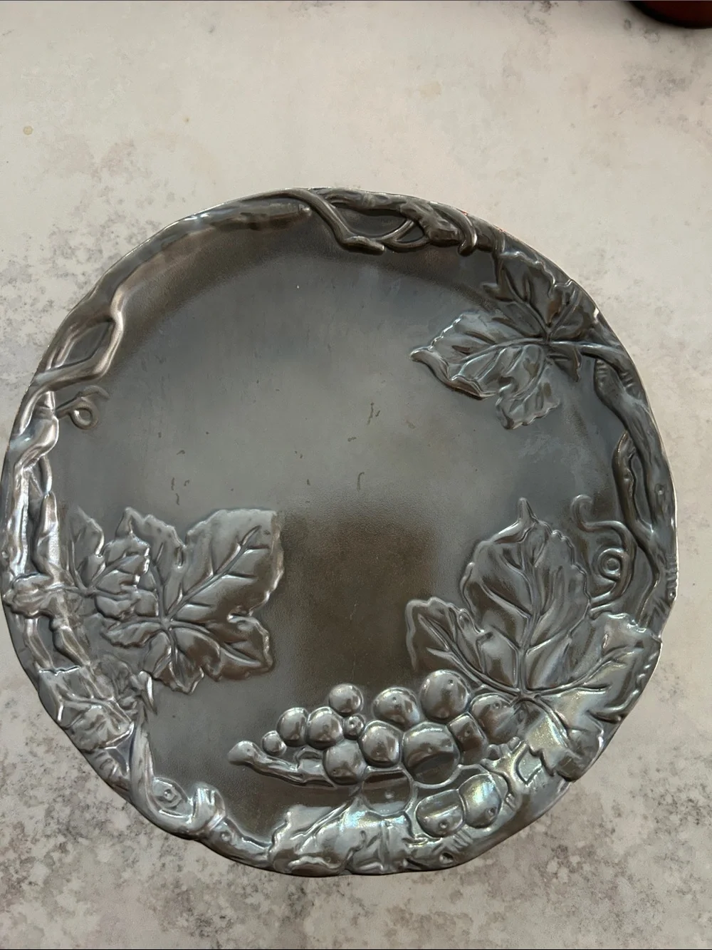 Arthur Court Silver Tone Grape & Leaf Round Serving Tray